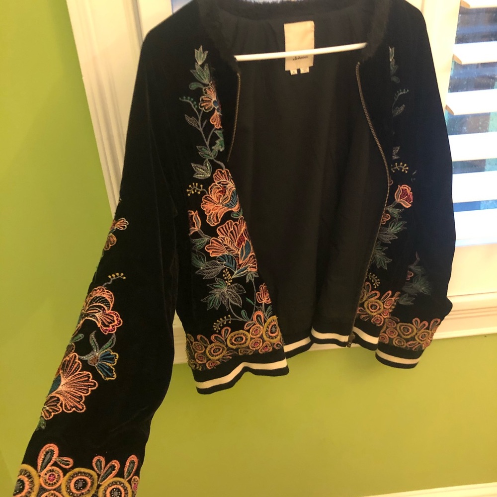 Black velvet embroidered bomber jacket
